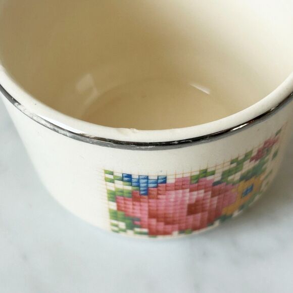 Vintage Harker Custard Cup Petit Point Cross Stitch Pattern Hotoven Floral - Picture 9 of 9